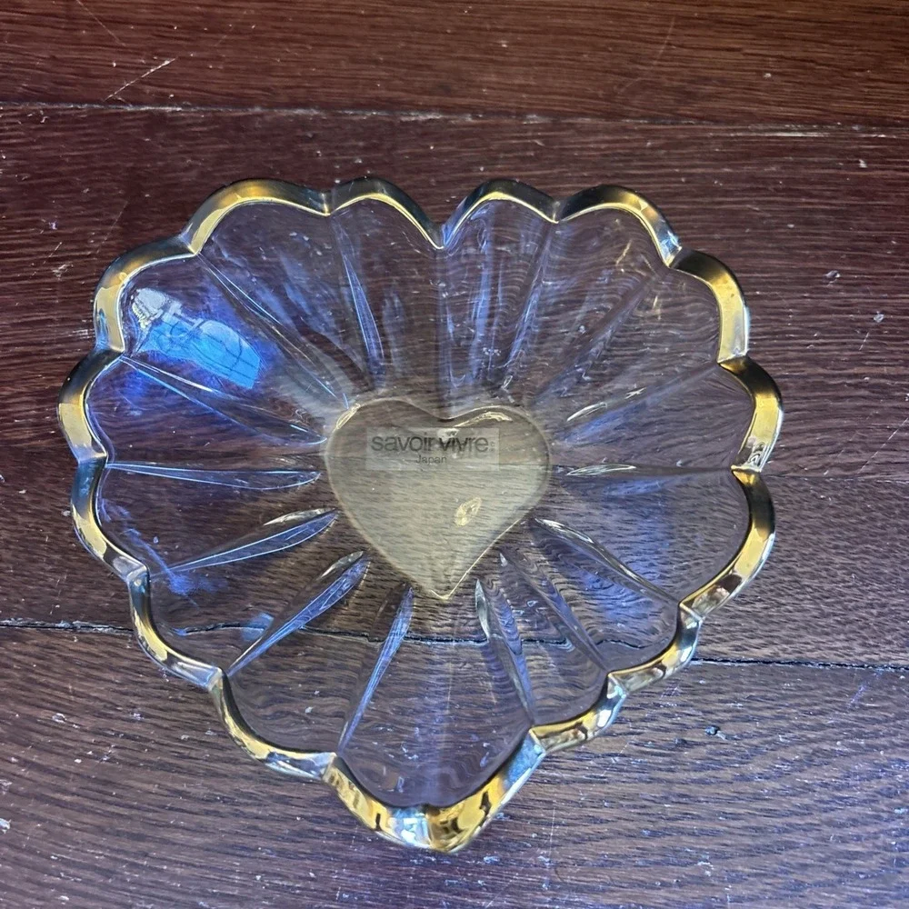Vintage‎ Savoir Vivre Crystal Gold Trim Heart Shape Trinket/candy Dish-Japan